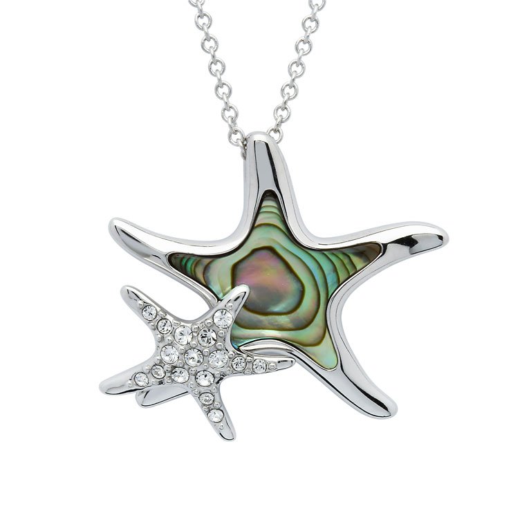 Abalone Shell Starfish with Mom and Baby necklace