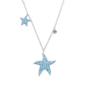 Starfish Mom and Baby Necklace With Aqua Swarovski® Crystals