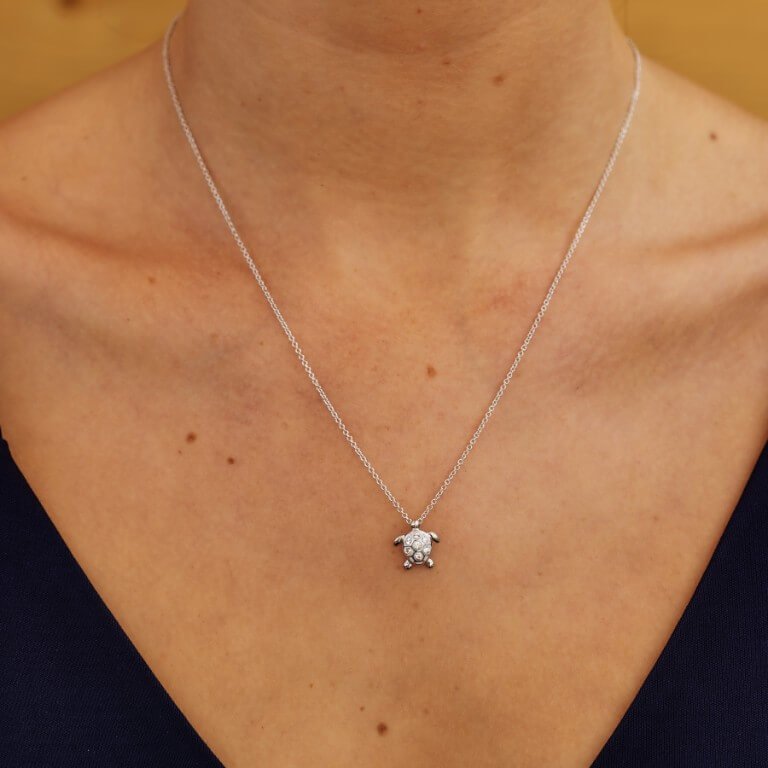 Sea Turtle Necklace With Clear  Swarovski® Crystals – Small Size