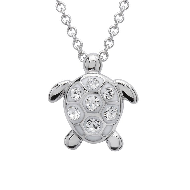 Sea Turtle Necklace With Aqua Swarovski® Crystals –Medium  Size