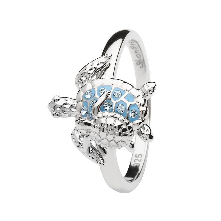 Turtle Ring Encrusted With White Swarovski® Crystal