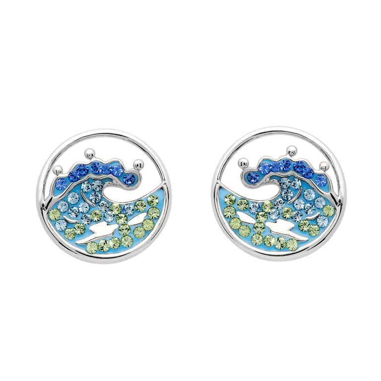 Wave Splash Stud Earrings With Aqua Swarovski® Crystals