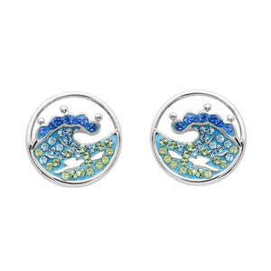 Wave Splash Stud Earrings With Aqua Swarovski® Crystals