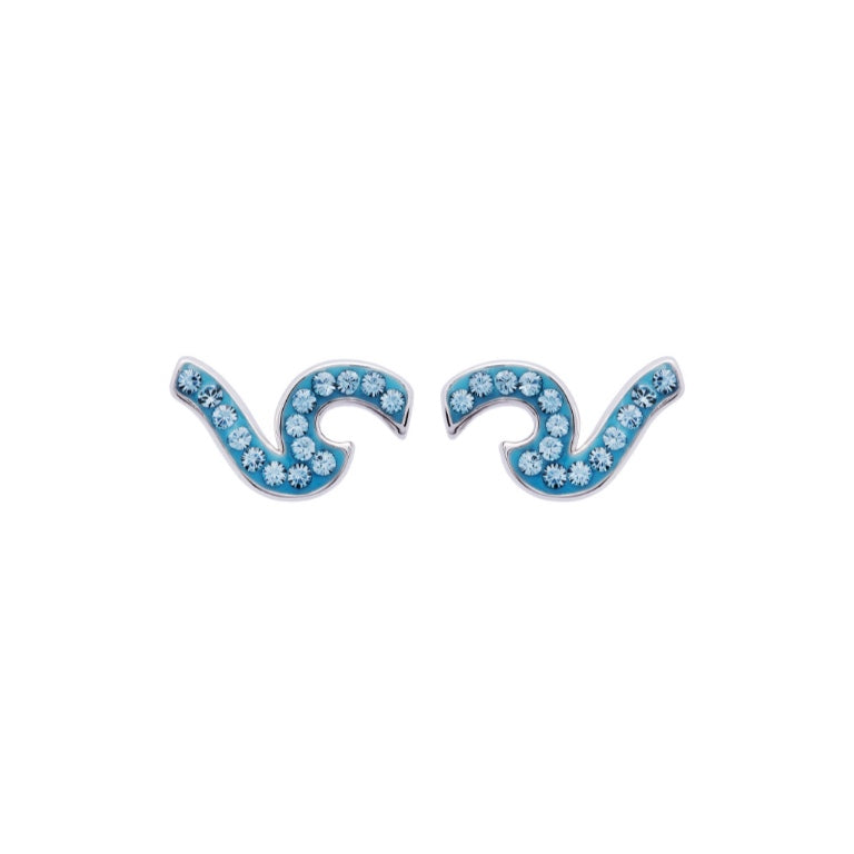 Wave Stud Earrings With Aqua Swarovski® Crystals