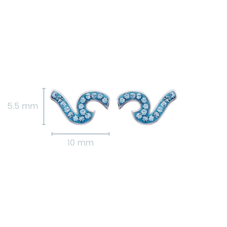 Wave Stud Earrings With Aqua Swarovski® Crystals