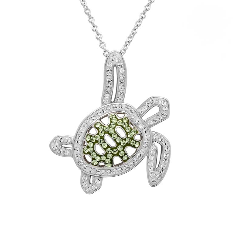Green Sea Turtle Necklace With Swarovski® Crystals