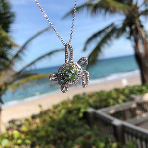 Green Sea Turtle Necklace With Swarovski® Crystals