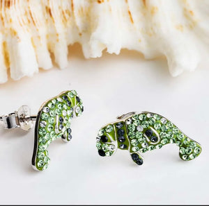 Florida Manatee Stud earrings with Peridot Swarovski® Crystals