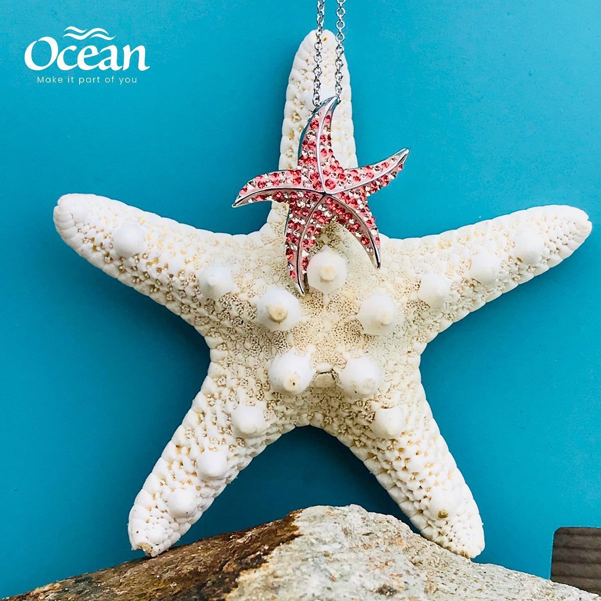 Starfish Pendant With Coral  Swarovski Crystals