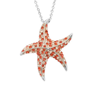 Starfish Pendant With Coral  Swarovski Crystals