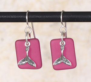 Seaglass Whale Tail or Mermaid Tale Earrings